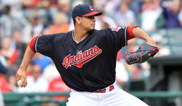 Sep 17, 2016; Cleveland, OH, USA; Cleveland Indians starting pitcher Carlos Carrasco (59) throws a pitch during the first inning against the Detroit Tigers at Progressive Field. Photo Credit: Ken Blaze-USA TODAY Sports