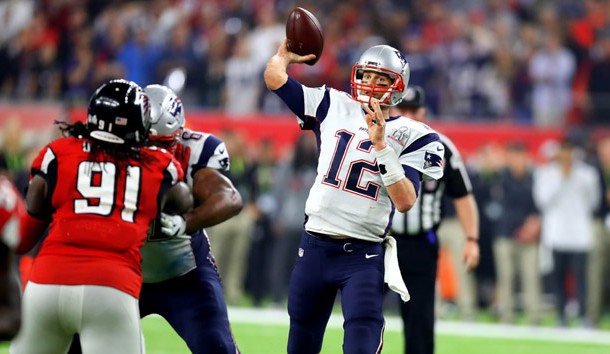 Feb 5, 2017; Houston, TX, USA; New England Patriots quarterback Tom Brady (12) against the Atlanta Falcons during Super Bowl LI at NRG Stadium. Photo Credit: Mark J. Rebilas-USA TODAY Sports