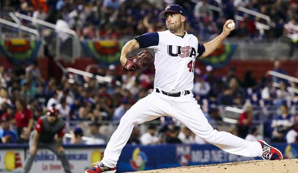 Mar 12, 2017; Miami, FL, USA; USA pitcher Danny Duffy (41) throws a pitch in the second inning against Canada during the 2017 World Baseball Classic at Marlins Park. Photo Credit: Logan Bowles-USA TODAY Sports