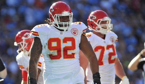 Nov 22, 2015; San Diego, CA, USA; Kansas City Chiefs nose tackle Dontari Poe (92) reacts after scoring a touchdown during the first half of the game against the San Diego Chargers at Qualcomm Stadium. Kansas City won 33-3. Photo Credit: Orlando Ramirez-USA TODAY Sports