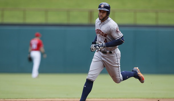 Jun 4, 2017; Arlington, TX, USA; Houston Astros right fielder George Springer (4) rounds the bases after hitting a home run in the first inning against the Texas Rangers at Globe Life Park in Arlington. Photo Credit: Tim Heitman-USA TODAY Sports