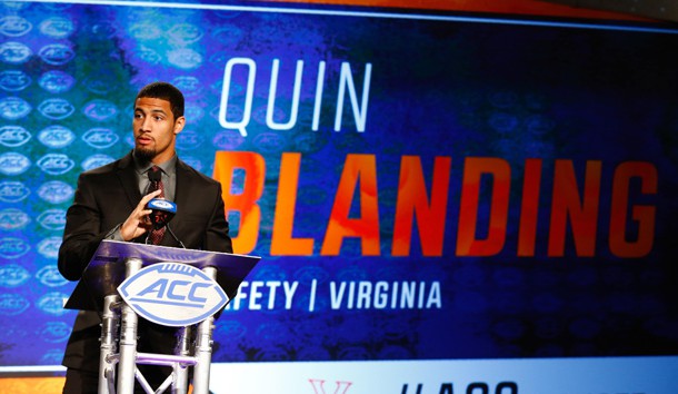 Jul 14, 2017; Charlotte, NC, USA; Virginia Cavaliers safety Quin Blanding speaks to the media during the ACC Kickoff at the Westin Charlotte. Photo Credit: Jeremy Brevard-USA TODAY Sports