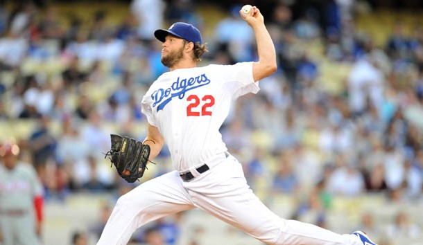 July 8, 2015; Los Angeles, CA, USA; Los Angeles Dodgers starting pitcher Clayton Kershaw (22) pitches the first inning against the Philadelphia Phillies at Dodger Stadium. Photo Credit: Gary A. Vasquez-USA TODAY Sports