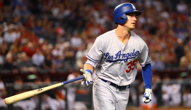 Aug 9, 2017; Phoenix, AZ, USA; Los Angeles Dodgers first baseman Cody Bellinger hits a solo home run in the first inning against the Arizona Diamondbacks at Chase Field. Photo Credit: Mark J. Rebilas-USA TODAY Sports