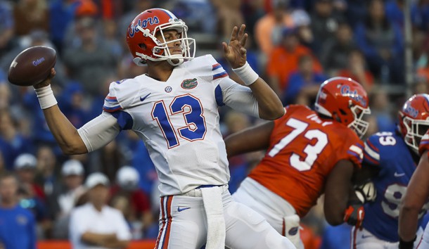 Apr 7, 2017; Gainesville, FL, USA; Florida Gators quarterback Feleipe Franks (13) throws a pass during the orange and blue debut at Ben Hill Griffin Stadium. Photo Credit: Logan Bowles-USA TODAY Sports