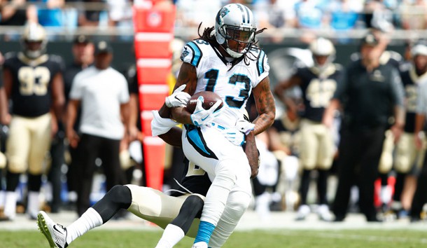Sep 24, 2017; Charlotte, NC, USA; Carolina Panthers wide receiver Kelvin Benjamin (13) runs after a catch in the second quarter against the New Orleans Saints at Bank of America Stadium. Photo Credit: Jeremy Brevard-USA TODAY Sports