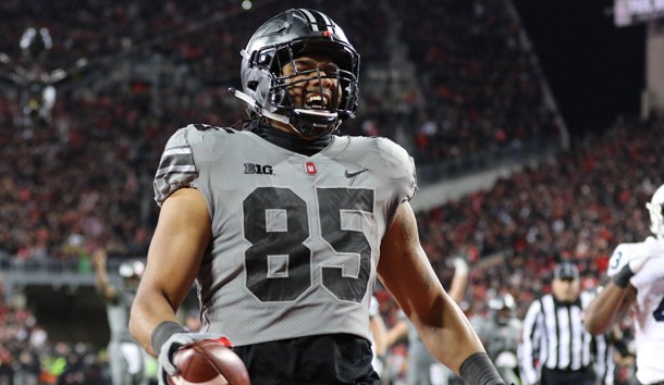 Oct 28, 2017; Columbus, OH, USA; Ohio State Buckeyes tight end Marcus Baugh (85) celebrates after catching the game winning touchdown against the Penn State Nittany Lions at Ohio Stadium. Photo Credit: Joe Maiorana-USA TODAY Sports