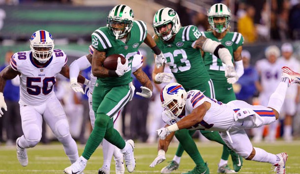 Nov 2, 2017; East Rutherford, NJ, USA; New York Jets running back Matt Forte (22) runs the ball against the Buffalo Bills during the first quarter at MetLife Stadium. Photo Credit: Brad Penner-USA TODAY Sports