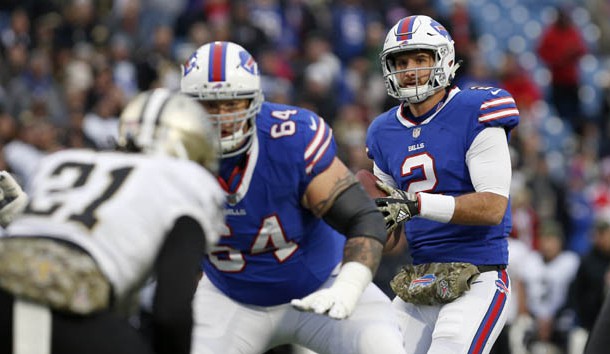 Nov 12, 2017; Orchard Park, NY, USA; Buffalo Bills quarterback Nathan Peterman (2) looks to throw a pass during the second half against the New Orleans Saints at New Era Field. Photo Credit: Timothy T. Ludwig-USA TODAY Sports