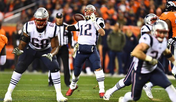 Nov 12, 2017; Denver, CO, USA; New England Patriots quarterback Tom Brady (12) prepares to pass the ball in the second half against the Denver Broncos at Sports Authority Field. Photo Credit: Ron Chenoy-USA TODAY Sports