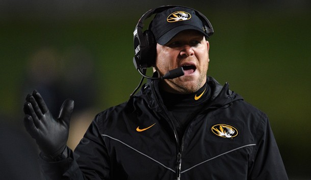 Nov 18, 2017; Nashville, TN, USA; Missouri Tigers head coach Barry Odom during the first half against the Vanderbilt Commodores at Vanderbilt Stadium. Photo Credit: Christopher Hanewinckel-USA TODAY Sports