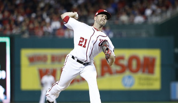 Oct 12, 2017; Washington, DC, USA; Washington Nationals relief pitcher Brandon Kintzler (21) delivers a pitch in the sixth inning during game five of the 2017 NLDS playoff baseball series against the Chicago Cubs at Nationals Park. Photo Credit: Geoff Burke-USA TODAY Sports