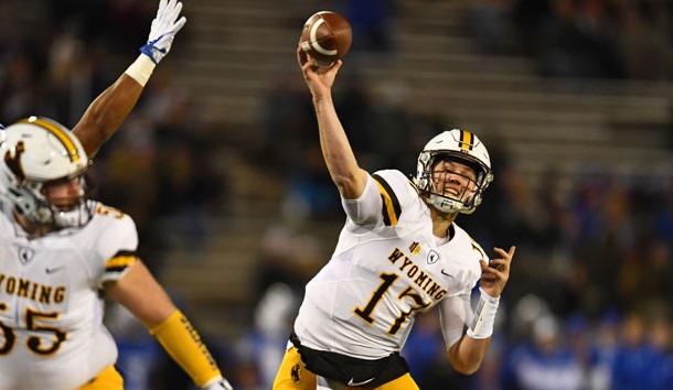 Nov 11, 2017; Colorado Springs, CO, USA; Wyoming Cowboys quarterback Josh Allen (17) attempts a pass in the first quarter against the Air Force Falcons at Falcon Stadium. Photo Credit: Ron Chenoy-USA TODAY Sports