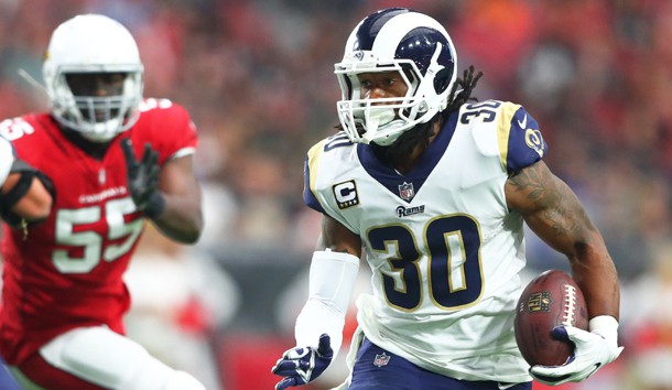 Dec 3, 2017; Glendale, AZ, USA; Los Angeles Rams running back Todd Gurley II (30) against the Arizona Cardinals at University of Phoenix Stadium. Photo Credit: Mark J. Rebilas-USA TODAY Sports