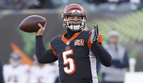 Dec 10, 2017; Cincinnati, OH, USA; Cincinnati Bengals quarterback AJ McCarron looks to throw against the Chicago Bears during the second half at Paul Brown Stadium. Photo Credit: David Kohl-USA TODAY Sports
