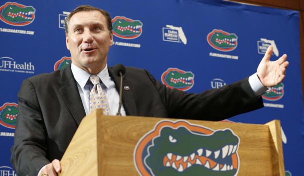 Nov 27, 2017; Gainesville, FL, USA; Florida Gators head coach Dan Mullen talks with media as he is introduced as head coach at Ben Hill Griffin Stadium. Photo Credit: Kim Klement-USA TODAY Sports