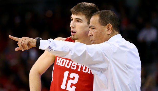 Jan 31, 2018; Highland Heights, KY, USA; Houston Cougars guard Wes VanBeck (12) talks with head coach Kelvin Sampson against the Cincinnati Bearcats at BB&T Arena. Photo Credit: Aaron Doster-USA TODAY Sports