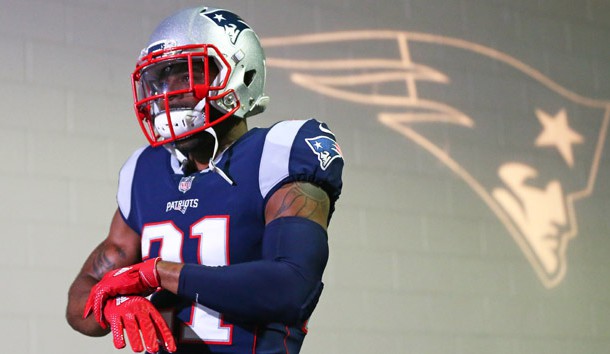 Jan 21, 2018; Foxborough, MA, USA; New England Patriots cornerback Malcolm Butler (21) against the Jacksonville Jaguars during the AFC Championship at Gillette Stadium. Mandatory Credit: Mark J. Rebilas-USA TODAY Sports