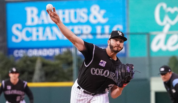 Apr 7, 2018; Denver, CO, USA; Colorado Rockies starting pitcher Chad Bettis (35) delivers a pitch in the first inning against the Atlanta Braves at Coors Field. Photo Credit: Troy Babbitt-USA TODAY Sports