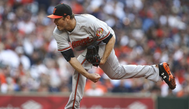Apr 2, 2018; Houston, TX, USA; Baltimore Orioles starting pitcher Chris Tillman (30) delivers a pitch during the first inning against the Houston Astros at Minute Maid Park. Photo Credit: Troy Taormina-USA TODAY Sports
