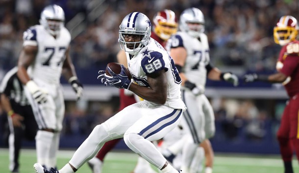 Nov 30, 2017; Arlington, TX, USA; Dallas Cowboys wide receiver Dez Bryant (88) runs after a reception in the second quarter against the Washington Redskins at AT&T Stadium. Photo Credit: Matthew Emmons-USA TODAY Sports