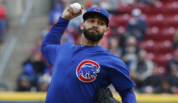 Apr 2 2018 Cincinnati OH USA Chicago Cubs starting pitcher Tyler Chatwood throws against the Cincinnati Reds during the first inning at Great American Ball Park