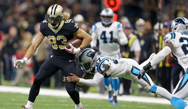 Dec 3, 2017; New Orleans, LA, USA; New Orleans Saints wide receiver Willie Snead (83) is tackled by Carolina Panthers cornerback Kevon Seymour (27) in the second half at the Mercedes-Benz Superdome. Photo Credit: Chuck Cook-USA TODAY Sports