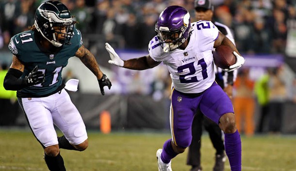 Jan 21, 2018; Philadelphia, PA, USA; Minnesota Vikings running back Jerick McKinnon (21) runs the ball against Philadelphia Eagles cornerback Ronald Darby (41) during the first quarter in the NFC Championship game at Lincoln Financial Field. Photo Credit: Eric Hartline-USA TODAY Sports