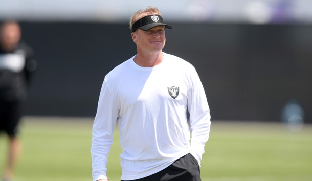 May 4, 2018; Oakland, CA, USA; Oakland Raiders coach Jon Gruden during rookie minicamp at the Raiders practice facility. Photo Credit: Kirby Lee-USA TODAY Sports