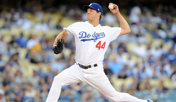 April 14, 2018; Los Angeles, CA, USA; Los Angeles Dodgers starting pitcher Rich Hill (44) throws against the Arizona Diamondbacks during the first inning at Dodger Stadium. Photo Credit: Gary A. Vasquez-USA TODAY Sports