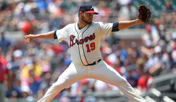 Jun 3, 2018; Atlanta, GA, USA; Atlanta Braves starting pitcher Anibal Sanchez (19) pitches against the Washington Nationals during the first inning at SunTrust Park. Photo Credit: Dale Zanine-USA TODAY Sports