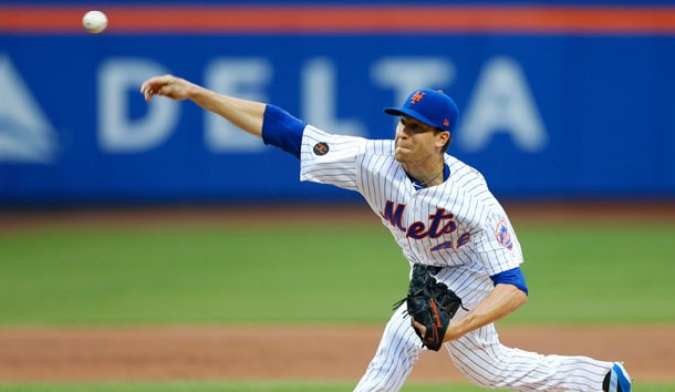 Jun 2, 2018; New York City, NY, USA; New York Mets starting pitcher Jacob deGrom (48) delivers a pitch against the Chicago Cubs in the first inning at Citi Field. Photo Credit: Noah K. Murray-USA TODAY Sports