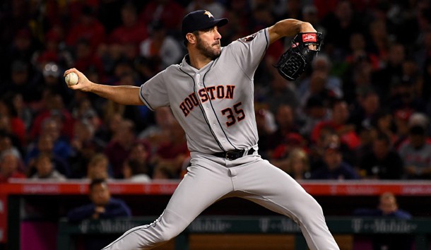 May 16, 2018; Anaheim, CA, USA; Houston Astros starting pitcher Justin Verlander (35) in the sixth inning of the game against the Los Angeles Angels at Angel Stadium of Anaheim. Photo Credit: Jayne Kamin-Oncea-USA TODAY Sports