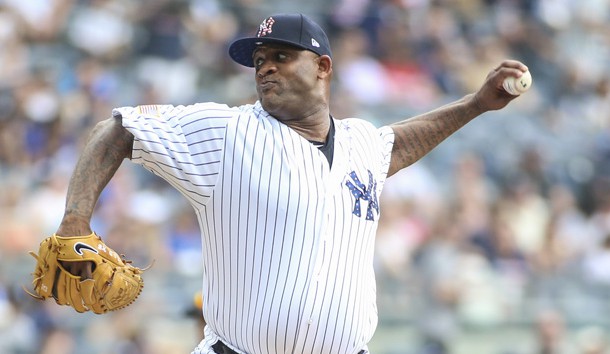 Jul 4, 2018; Bronx, NY, USA; New York Yankees pitcher CC Sabathia (52) pitches in the first inning against the Atlanta Braves at Yankee Stadium. Photo Credit: Wendell Cruz-USA TODAY Sports