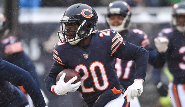 Dec 24, 2017; Chicago, IL, USA; Chicago Bears defensive back Prince Amukamara (20) runs the ball against the Cleveland Browns during a game at Soldier Field. The Bears won 20-3. Photo Credit: Patrick Gorski-USA TODAY Sports
