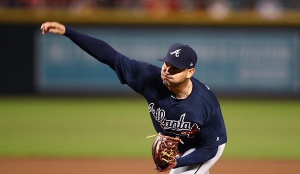 Sep 6, 2018; Phoenix, AZ, USA; Atlanta Braves pitcher Anibal Sanchez throws in the first inning against the Arizona Diamondbacks at Chase Field. Photo Credit: Mark J. Rebilas-USA TODAY Sports