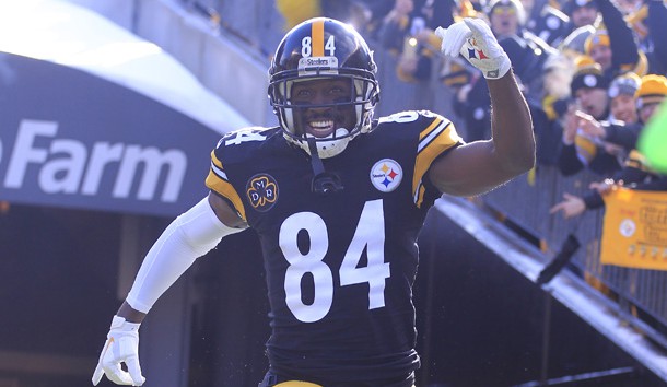 Jan 14, 2018; Pittsburgh, PA, USA; Pittsburgh Steelers wide receiver Antonio Brown (84) runs onto the field during player introductions prior to the AFC Divisional Playoff game against the Jacksonville Jaguars at Heinz Field. Photo Credit: Charles LeClaire-USA TODAY Sports