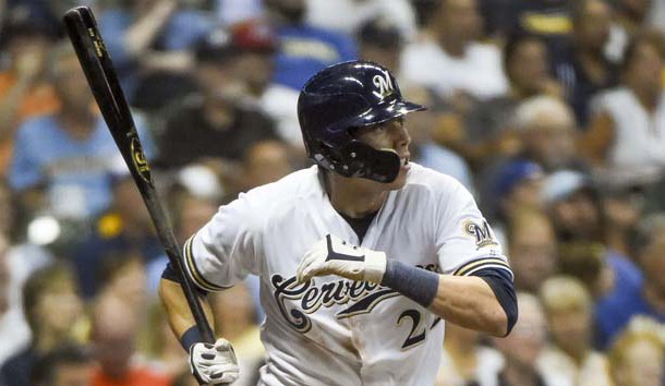 Sep 17, 2018; Milwaukee, WI, USA; Milwaukee Brewers left fielder Christian Yelich (22) watches after hitting a triple in the sixth inning against the Cincinnati Reds at Miller Park. Photo Credit: Benny Sieu-USA TODAY Sports