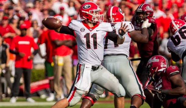 Sep 8, 2018; Columbia, SC, USA; Georgia Bulldogs quarterback Jake Fromm (11) passes against the South Carolina Gamecocks in the first half at Williams-Brice Stadium. Photo Credit: Jeff Blake-USA TODAY Sports