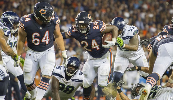 Sep 17, 2018; Chicago, IL, USA; Chicago Bears running back Jordan Howard (24) runs the ball against the Seattle Seahawks during the first half at Soldier Field. Photo Credit: Patrick Gorski-USA TODAY Sports