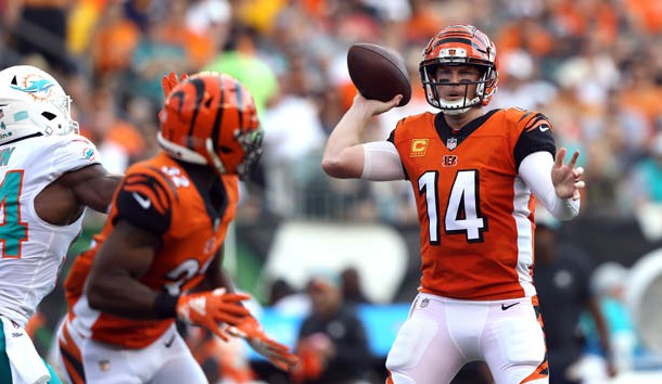 Oct 7, 2018; Cincinnati, OH, USA; Cincinnati Bengals quarterback Andy Dalton (14) against the Miami Dolphins at Paul Brown Stadium. Photo Credit: Aaron Doster-USA TODAY Sports