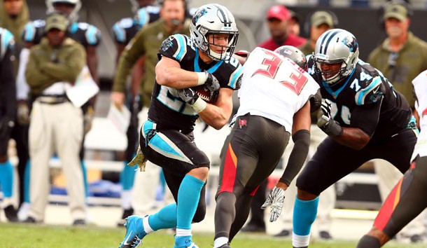 Nov 4, 2018; Charlotte, NC, USA; Carolina Panthers running back Christian McCaffrey (22) carries the ball in the fourth quarter against the Tampa Bay Buccaneers at Bank of America Stadium. Photo Credit: Jeremy Brevard-USA TODAY Sports
