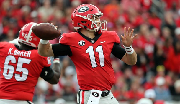 Oct 27, 2018; Jacksonville, FL, USA; Georgia Bulldogs quarterback Jake Fromm (11) throws the ball against the Florida Gators during the second half at TIAA Bank Field. Photo Credit: Kim Klement-USA TODAY Sports