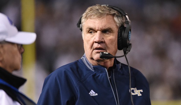 Nov 10, 2018; Atlanta, GA, USA; Georgia Tech Yellow Jackets head coach Paul Johnson on the sidelines against the Miami Hurricanes during the second half at Bobby Dodd Stadium. Photo Credit: Adam Hagy-USA TODAY Sports