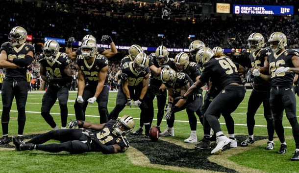 Nov 22, 2018; New Orleans, LA, USA; The New Orleans Saints defense celebrates after a turnover by the Atlanta Falcons during the second half at the Mercedes-Benz Superdome. Photo Credit: Derick E. Hingle-USA TODAY Sports