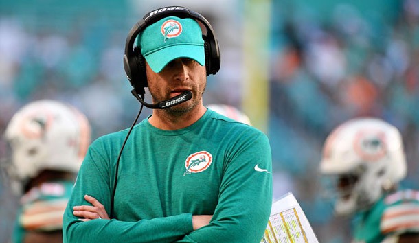 Dec 23, 2018; Miami Gardens, FL, USA; Miami Dolphins head coach Adam Gase reacts during the second half against the Jacksonville Jaguars at Hard Rock Stadium. Photo Credit: Jasen Vinlove-USA TODAY Sports