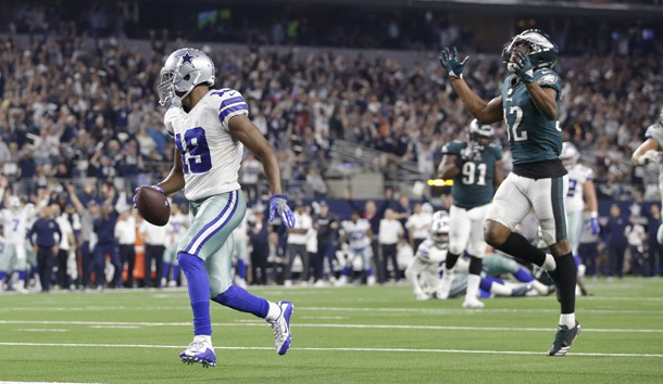 Dec 9, 2018; Arlington, TX, USA; Dallas Cowboys wide receiver Amari Cooper (19) catches the game winning pass in overtime against Philadelphia Eagles cornerback Rasul Douglas (32)at AT&T Stadium. Photo Credit: Tim Heitman-USA TODAY Sports