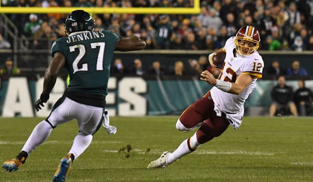 Dec 3, 2018; Philadelphia, PA, USA; Washington Redskins quarterback Colt McCoy (12) carries the ball as Philadelphia Eagles strong safety Malcolm Jenkins (27) defends in the second quarter at Lincoln Financial Field. Photo Credit: James Lang-USA TODAY Sports