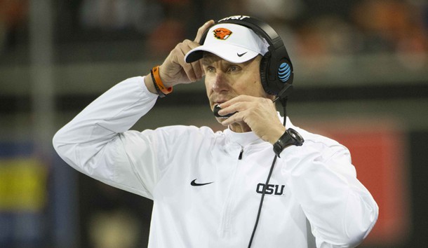 Nov 19, 2016; Corvallis, OR, USA; Oregon State Beavers head coach Gary Anderson reacts during the second quarter at Reser Stadium. Photo Credit: Cole Elsasser-USA TODAY Sports