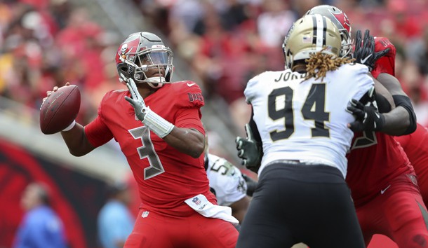 Dec 9, 2018; Tampa, FL, USA; Tampa Bay Buccaneers quarterback Jameis Winston (3) throws during the second half against the New Orleans Saints at Raymond James Stadium. Photo Credit: Kevin Jairaj-USA TODAY Sports